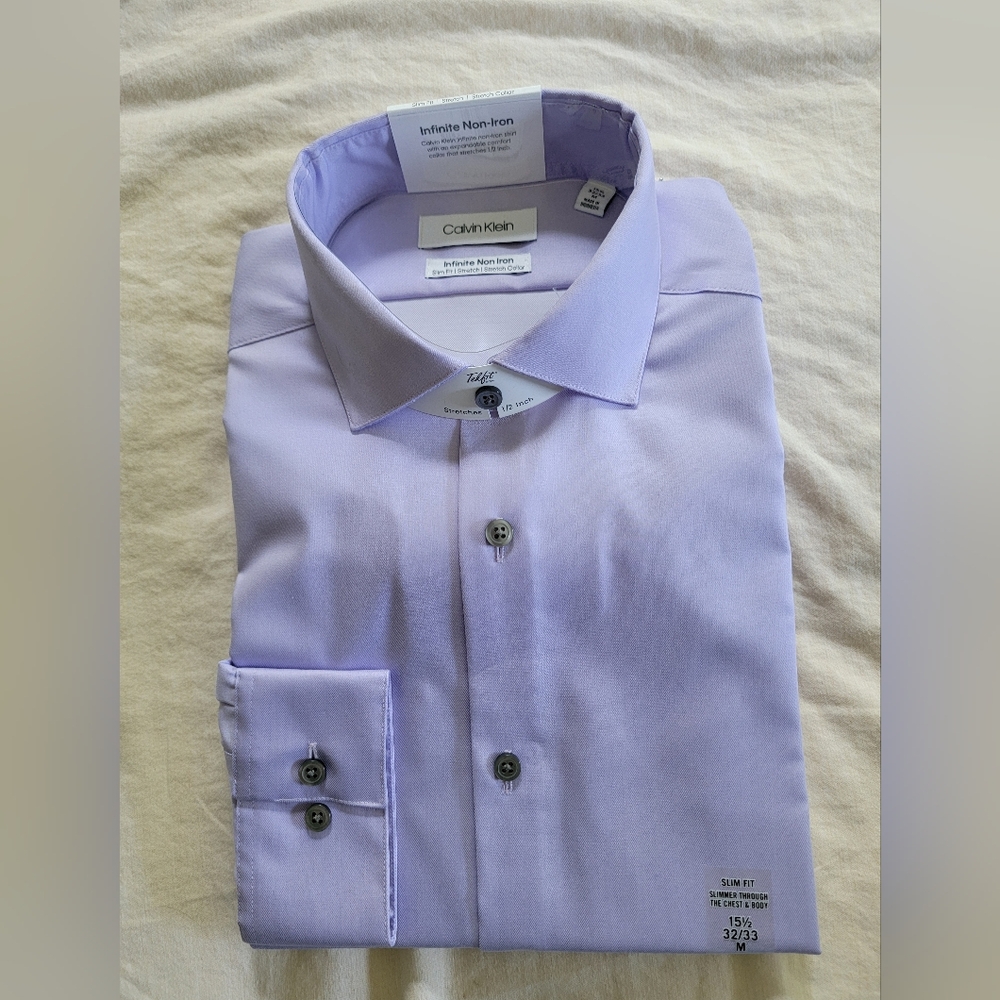 Calvin Klein Infinite Non Iron Slim Fit 15 1/2 32/33 Dress Shirt 👔 Light Purple